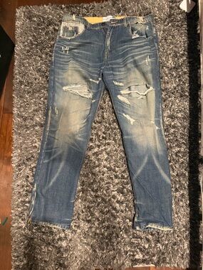 Relaxed Fit Distressed Men's Jeans - Blue